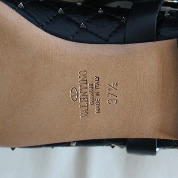 Valentino Black Quilted Leather Rockstud Cap Toe Point Mary Jane Ballet Flats - Picture 14 of 14